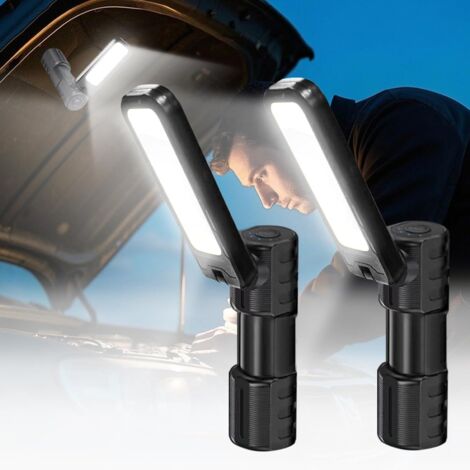 Juego de 2 luces LED para taller - Luz de trabajo - Luz para taller - 4 modos de iluminación - Luz de trabajo LED - Batería magnética - Rotación de 180° - Luz de inspección para garaje
