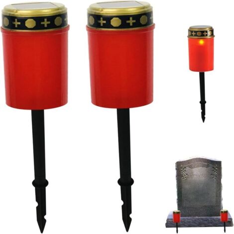 Juego de 2 luces solares impermeables para funerales con estaca para jardín, ideales para decoración exterior - Rojo