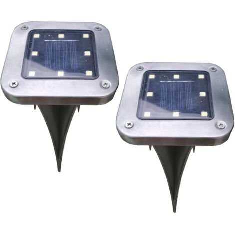 Juego de 2 luces solares LED impermeables para instalación en el suelo, de color plateado, adecuadas para entradas de vehículos y paisajismo de patios.