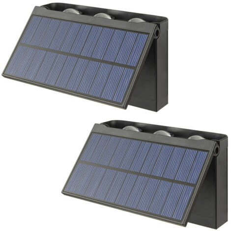 Juego de 2 luces solares LED para jardín (6 apliques de pared), iluminación ambiental, focos para vallas, luz cálida.
