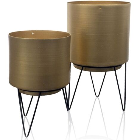 THE HOME DECO FACTORY Juego de 2 macetas doradas con pies de alambre