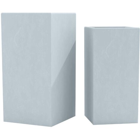 Juego de 2 maceteros rectangulares de arcilla fibrosa gris resistente a la intemperie 100007973