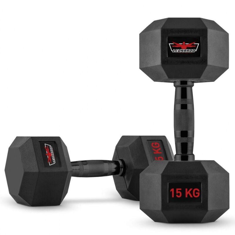 

Juego de 2 mancuernas hexagonales cross training de caucho y acero 15 kg Goemon