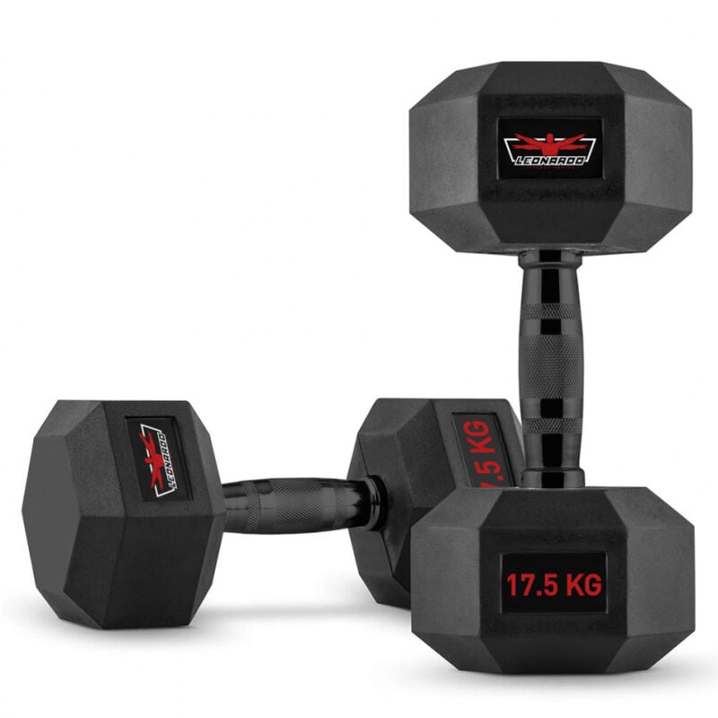 

Juego de 2 mancuernas hexagonales cross training de caucho y acero 17.5 kg Goemon