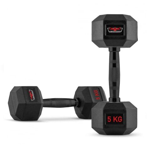 Juego de 2 mancuernas hexagonales cross training de caucho y acero 5 kg Goemon