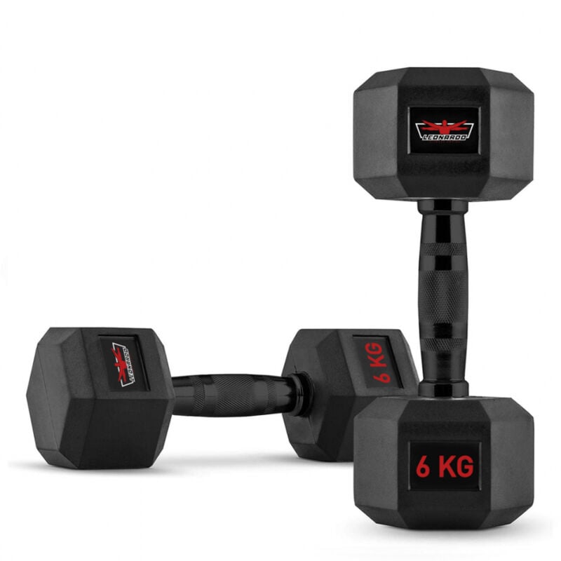 

Juego de 2 mancuernas hexagonales cross training de caucho y acero 6 kg Goemon