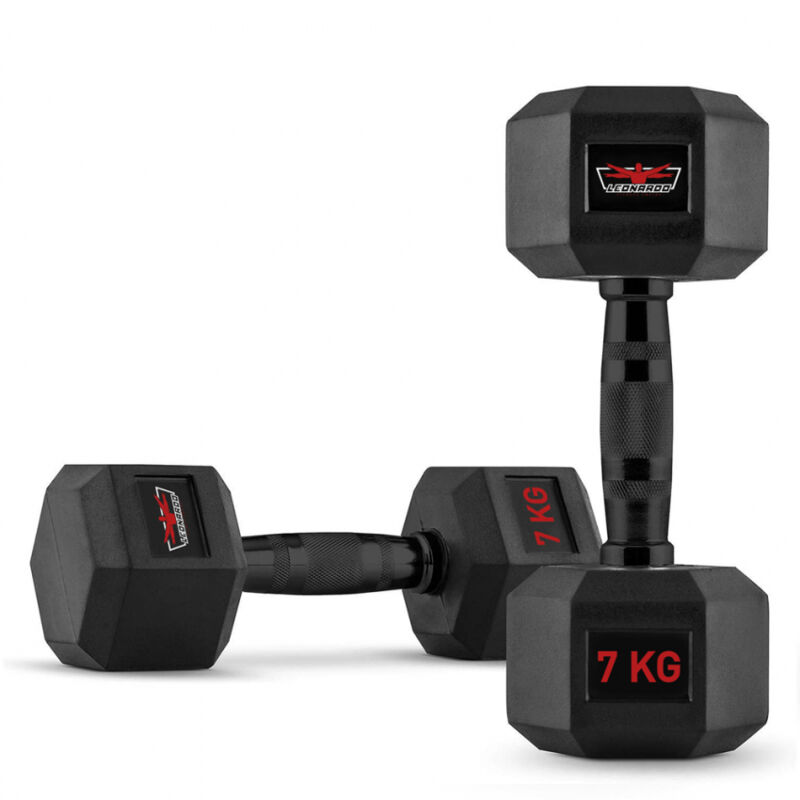 

Juego de 2 mancuernas hexagonales cross training de caucho y acero 7 kg Goemon