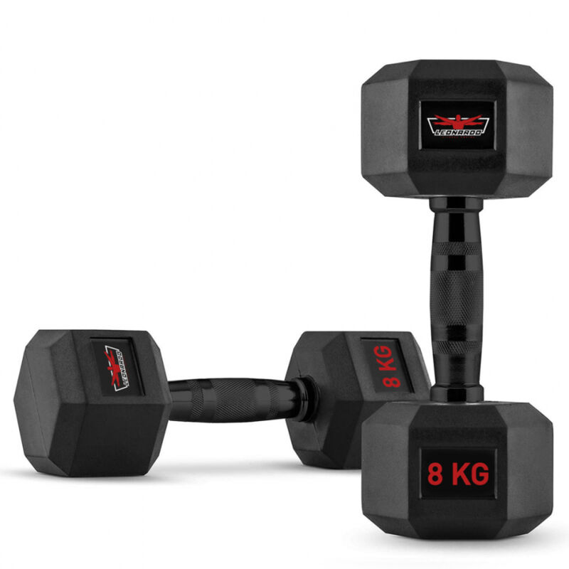 

Juego de 2 mancuernas hexagonales cross training de caucho y acero 8 kg Goemon