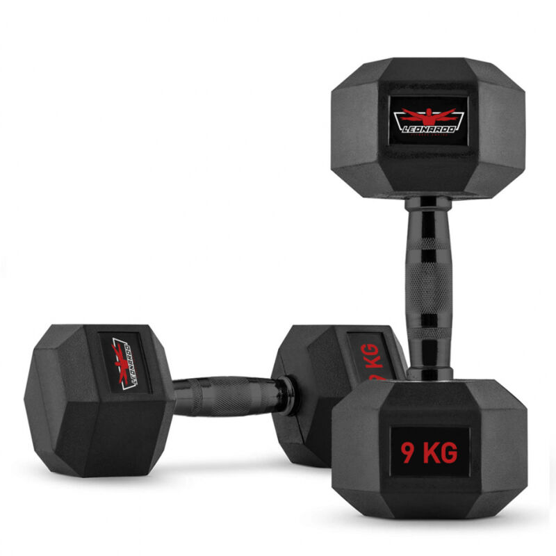 

Juego de 2 mancuernas hexagonales cross training de caucho y acero 9 kg Goemon