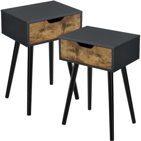 Juego de 2 mesas auxiliares 60 x 40 x 30 cm efecto madera oscura negra 030009719