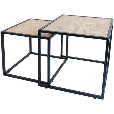 Juego de 2 mesas auxiliares apilables modernas para salón o balcón 45 x 44 x 44 cm fabricadas en metal negro y plástico 040009659