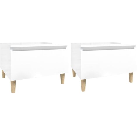 Juego de 2 mesas auxiliares con cajón de noche 50 x 46 x 35 cm en madera contrachapada blanco brillo DEC032652