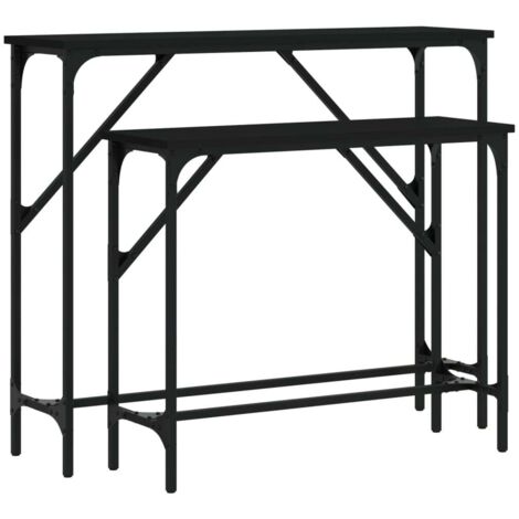 Juego de 2 mesas auxiliares consola en madera contrachapada negra y metal DEC032599