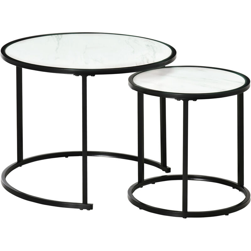 

Homcom - Juego de 2 Mesas Auxiliares Redondas Apilables Mesas de Café Modernas con Encimera en Efecto de Mármol y Marco de Acero Ø60x46 cm y Ø40x40