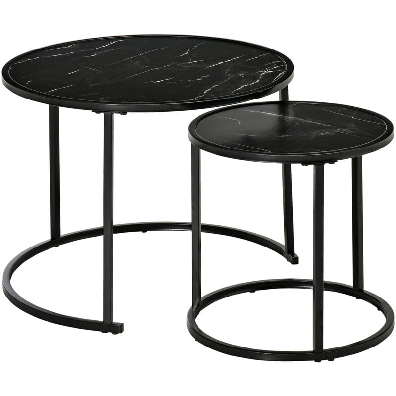 

Homcom - Juego de 2 Mesas Auxiliares Redondas Apilables Mesas de Café Modernas con Encimera en Efecto de Mármol y Marco de Acero Ø60x46 cm y Ø40x40