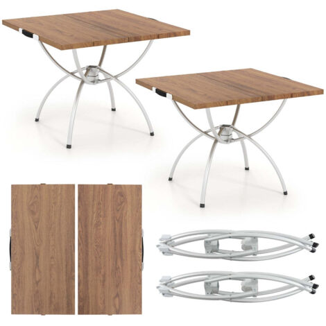 Juego de 2 mesas de camping plegables 61 x 61 x 46,5 cm extensibles y de aluminio inoxidable color café 200021030