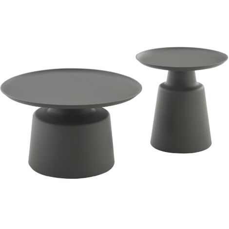 Juego de 2 mesas de centro/café ONAT con estructura metálica y acabado negro (Ø 65 y Ø 45 cm) - MOG CASA