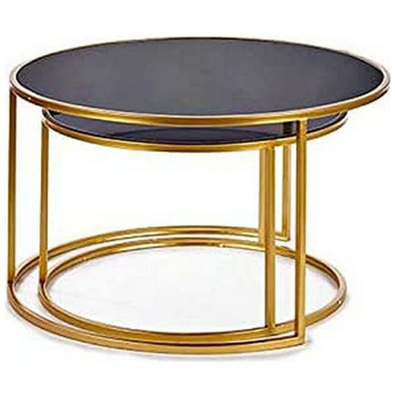 

Gift Decor Juego de 2 mesas Negro Dorado Cristal Metal (80 x 80 x 44,5 cm) (64,5 x 64,5 x 38 cm)