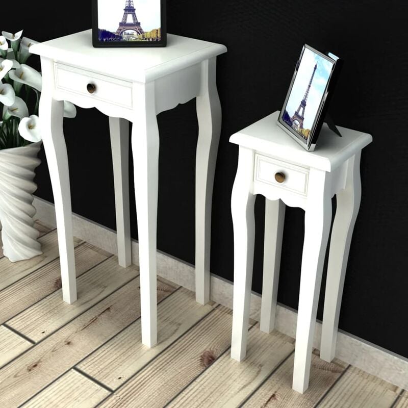 

Juego de 2 mesitas apilables con cajón blanco - Blanco
