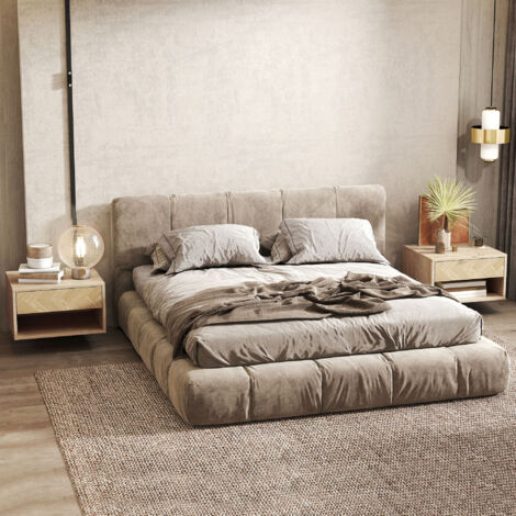 Juego de 2 Mesitas de Noche Colgantes Mesillas de Noche con Cajón y Compartimento para Dormitorio 37x32x21 cm Natural