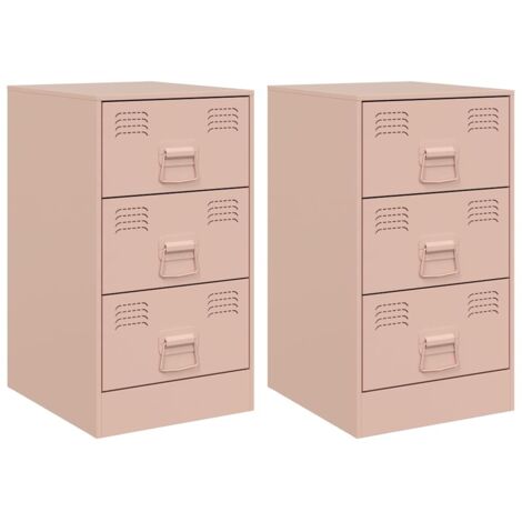 Juego de 2 mesitas de noche con 3 cajones 34,5 x 39 x 62 cm acero rosa DEC035625