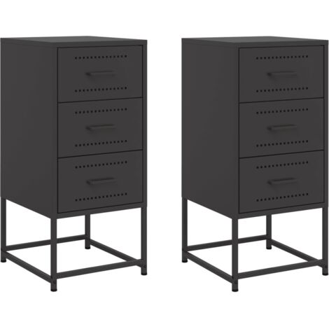 Juego de 2 mesitas de noche con 3 cajones 36 x 39 x 78 cm acero negro DEC035491