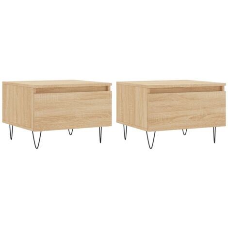 Juego de 2 mesitas de noche con cajón 50 x 46 x 35 cm madera contrachapada y metal color roble DEC040377