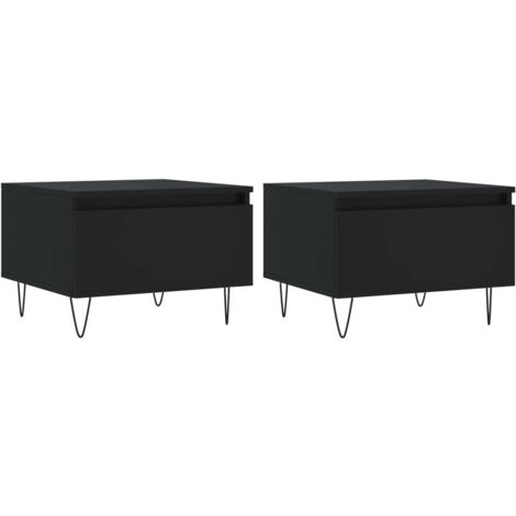 Juego de 2 mesitas de noche con cajón 50 x 46 x 35 cm madera de ingeniería negra y metal DEC040410