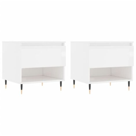Juego de 2 mesitas de noche con cajón 50 x 46 x 50 cm madera de ingeniería blanca y metal DEC040324