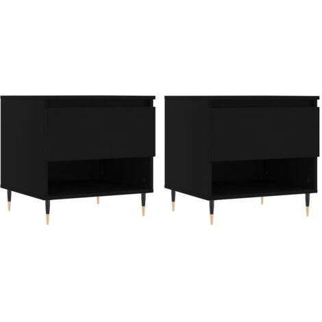 Juego de 2 mesitas de noche con cajón 50 x 46 x 50 cm madera de ingeniería negra y metal DEC040414
