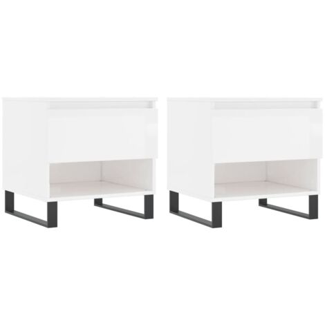 Juego de 2 mesitas de noche con cajón 50 x 46 x 50 cm madera de ingeniería y metal blanco brillante DEC040326