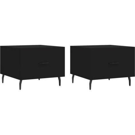 Juego de 2 mesitas de noche con cajón 50 x 50 x 40 cm madera de ingeniería negra y hierro DEC040420
