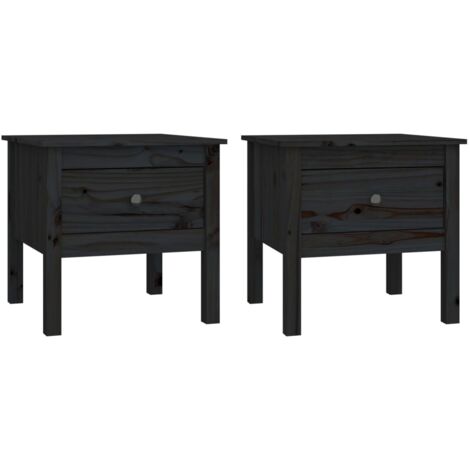 Juego de 2 mesitas de noche con cajón 50 x 50 x 49 cm madera pino negro DEC032646