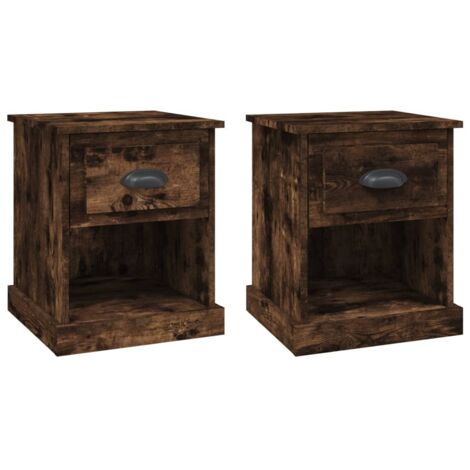 Juego de 2 mesitas de noche con cajón y compartimento abierto 39 x 39 x 47,5 cm madera contrachapada marrón DEC035069