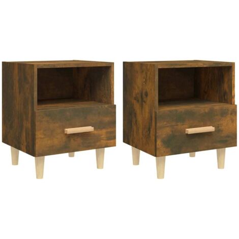 Juego de 2 mesitas de noche con cajón y compartimento abierto 40 x 35 x 47 cm madera contrachapada marrón DEC035086