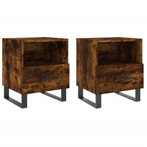 Juego de 2 mesitas de noche con cajón y compartimento abierto 40 x 35 x 47,5cm madera de ingeniería marrón y hierro DEC035812