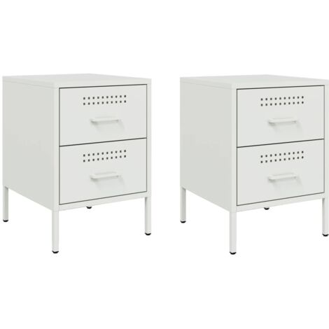 Juego de 2 mesitas de noche con cajones 36 x 39 x 50,5 cm acero blanco DEC034868