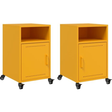 Juego de 2 mesitas de noche con compartimento abierto y puerta 36 x 39 x 59 cm acero amarillo mostaza DEC035429