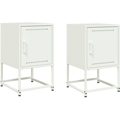 Juego de 2 mesitas de noche con compartimento con puerta 36 x 39 x 60,5 cm acero blanco DEC034872