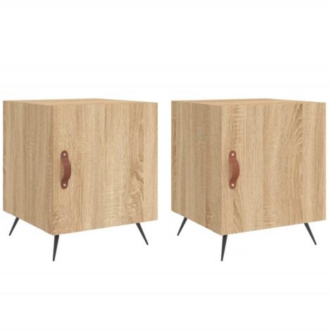 Juego de 2 mesitas de noche con compartimento con puerta 40 x 40 x 50 cm madera contrachapada color roble y hierro DEC035275