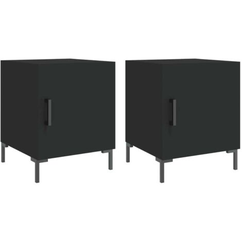 Juego de 2 mesitas de noche con compartimento con puerta 40 x 40 x 50 cm madera de ingeniería negra DEC035575