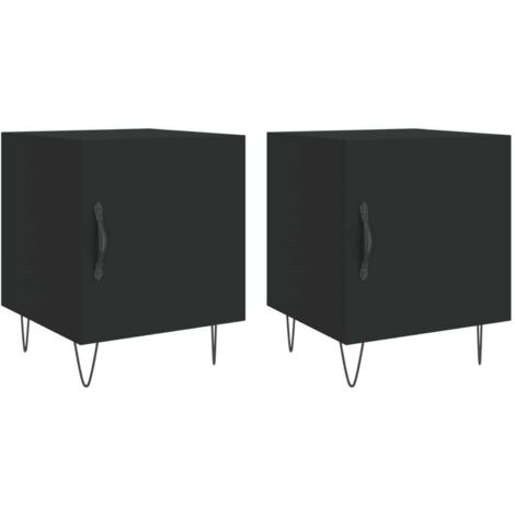 Juego de 2 mesitas de noche con compartimento con puerta 40 x 40 x 50 cm madera de ingeniería negra DEC035579