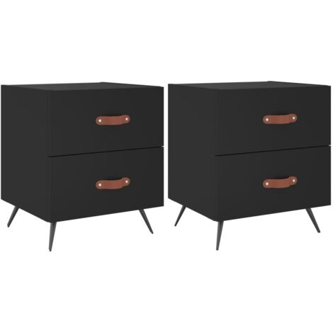 Juego de 2 mesitas de noche con dos cajones 40 x 35 x 47,5 cm madera de ingeniería negra y hierro DEC035533
