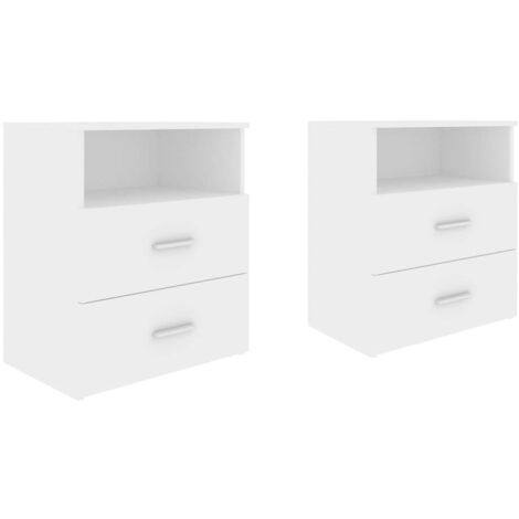 Juego de 2 mesitas de noche con dos cajones y compartimento abierto 50 x 32 x 60 cm madera contrachapada blanca DEC034972
