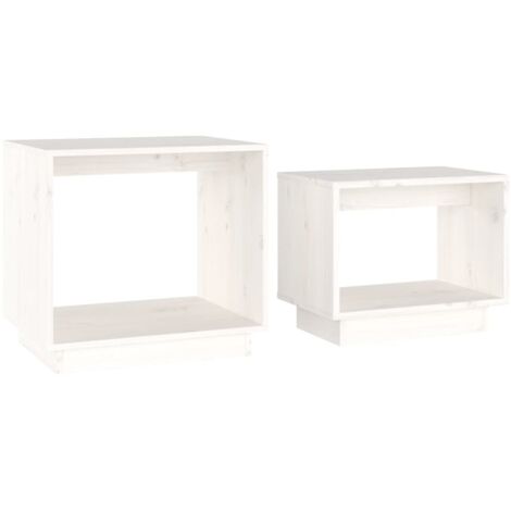 Juego de 2 mesitas de noche de madera maciza de pino en color blanco DEC040487