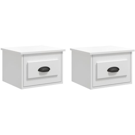 Juego de 2 mesitas de noche de pared con cajón 41,5 x 36 x 28 cm madera de ingeniería blanca DEC036031
