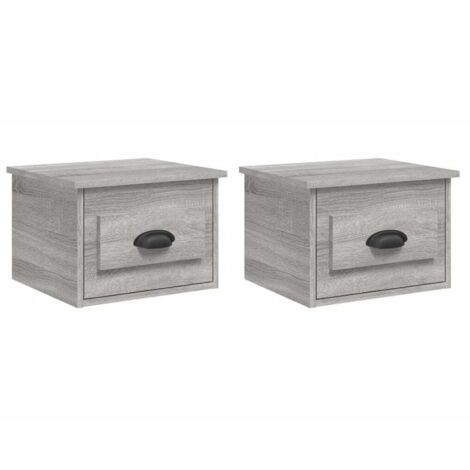 Juego de 2 mesitas de noche de pared con cajón 41,5 x 36 x 28 cm madera de ingeniería gris DEC036111