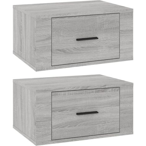 Juego de 2 mesitas de noche de pared con cajón 50 x 36 x 25 cm madera de ingeniería gris DEC036116