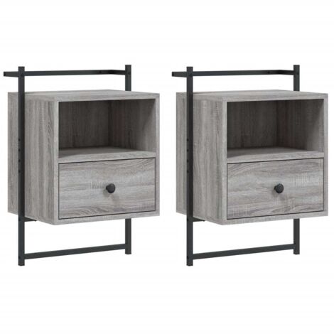 Juego de 2 mesitas de noche de pared con cajón y compartimento 40 x 30 x 61 cm madera contrachapada gris y metal DEC034158