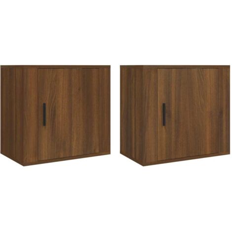 Juego de 2 mesitas de noche de pared con compartimento con puerta 50 x 30 x 47 cm madera de ingeniería marrón DEC036062